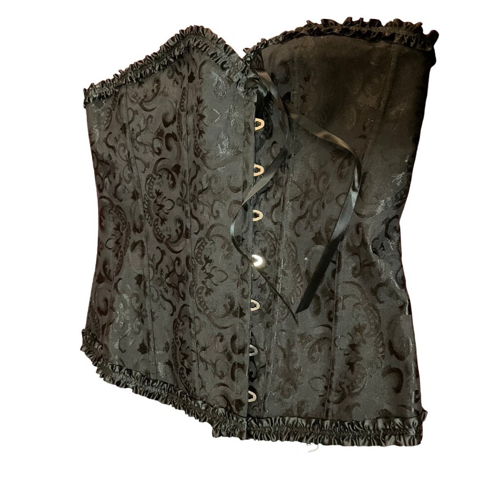Black Brocade Corset w/ Ruffle Hem